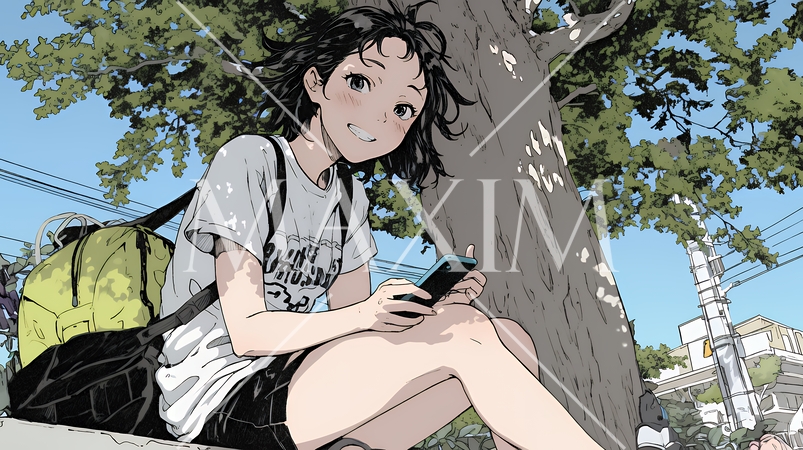 嬉しそうな表情でスマホを使っている女性