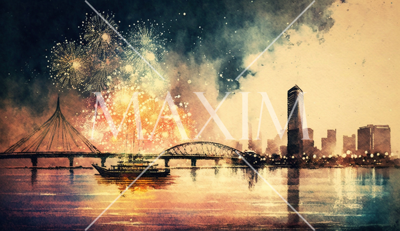 大都会のウォータフロントの花火大会