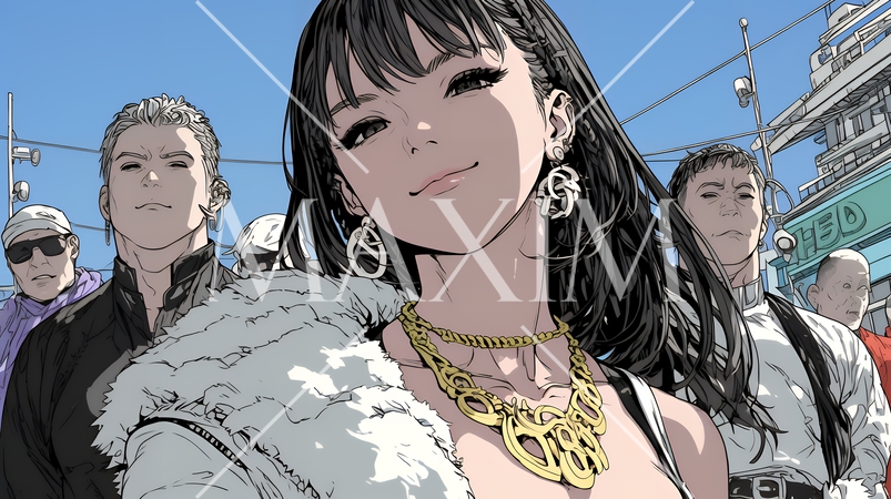 取り巻きを引き連れ街を闊歩している極妻