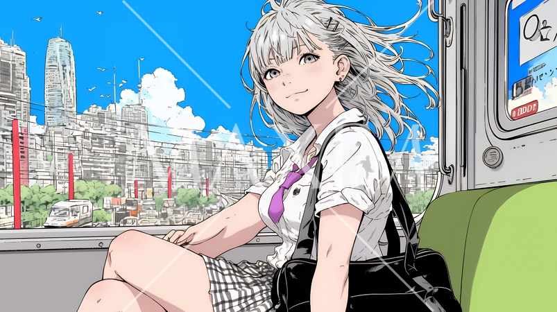 電車で通学している女子高生