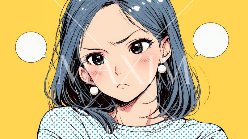 頬を膨らませ、腕を組んでイライラしている女性