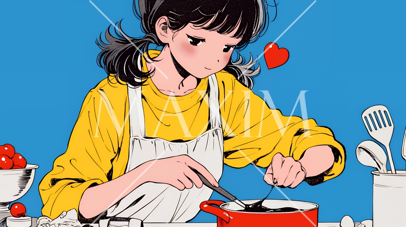 バレンタインプレゼント用のチョコレートを一生懸命作っている若い女性