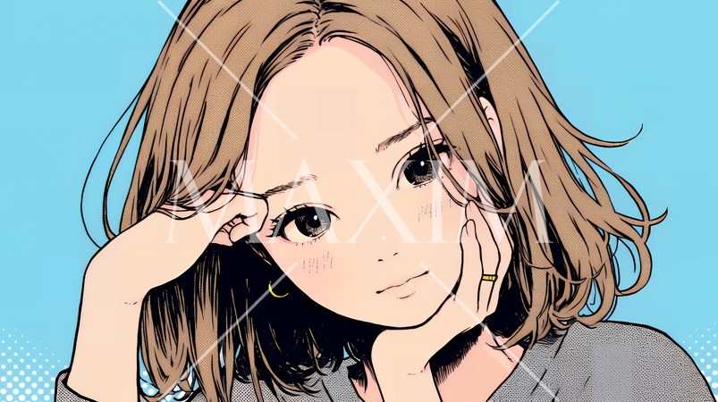 お茶目な（生意気な表情をした遊び心のある）若い女性