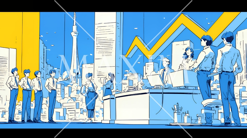 上昇グラフで会社の成長を表すビジネスチーム｜企業発展と成功のビジネスコンセプト