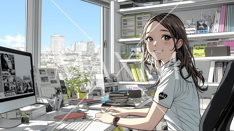 職場のデスクでパソコンに向かって仕事をしているビジネスウーマン