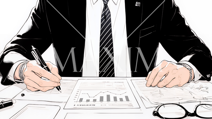 綿密なビジネス戦略を練っている男性（シンプルな色使い）