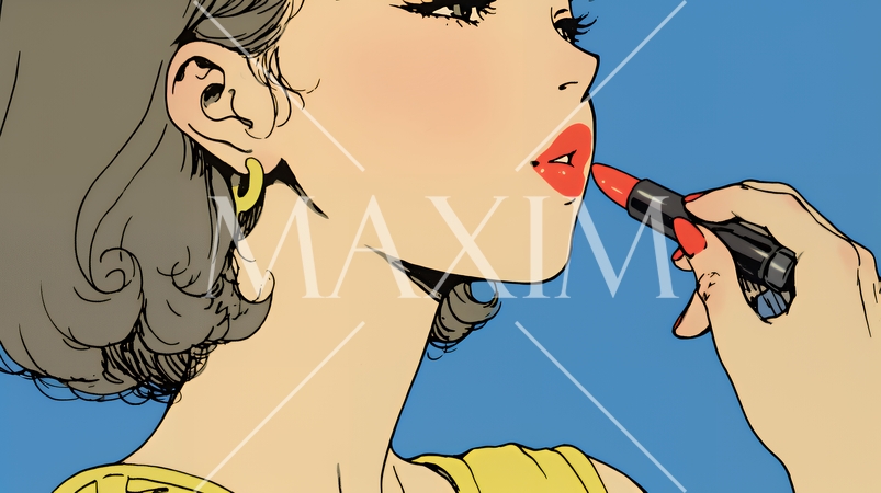 化粧をしている（口紅をつけている）若い女性