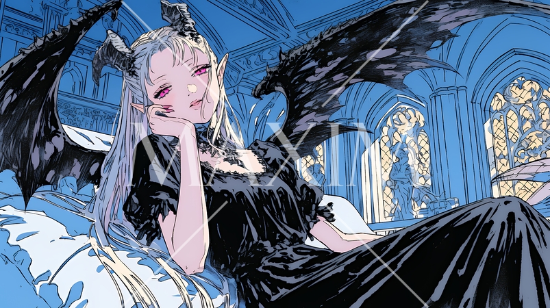 ベッドに横になり男を誘っているサキュバス