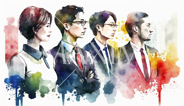 コーポレート・ガバナンス：会社の社員が自信を持って前を見据えて歩いていることで表現