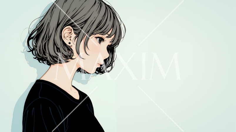 白い壁に向かって考え事をする若い女性