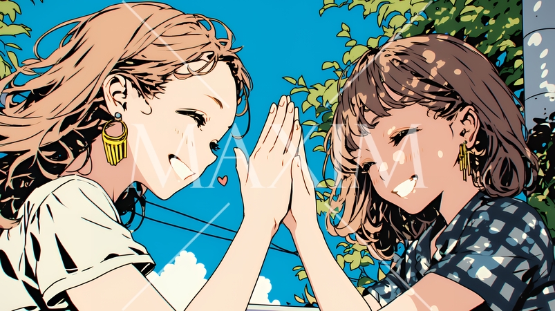 ハイタッチをしている仲の良い女友達たち