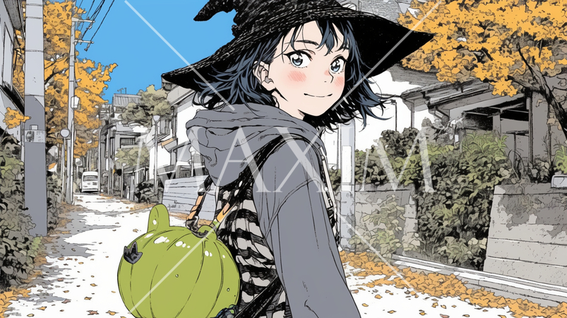 仲間とハロウィンイベントに参加する若い女性