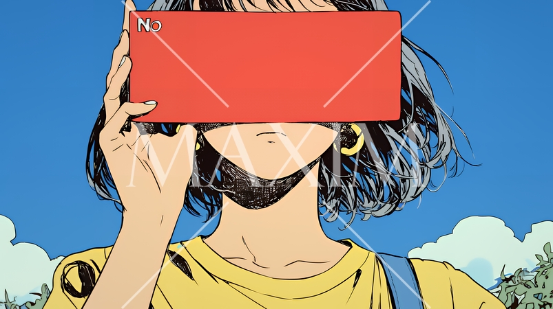 Noのレッドカードサインを出している女性