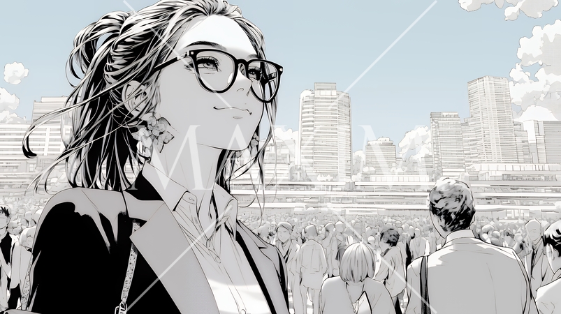 ビジネスフェアに参加しているビジネスウーマン