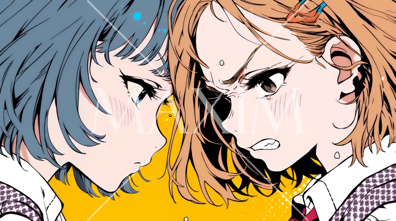 口と顔を歪めて嫌な感情を表している若い女性