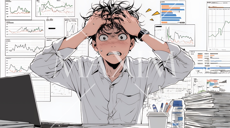 金融市場の急激な変動で頭を抱えている男性