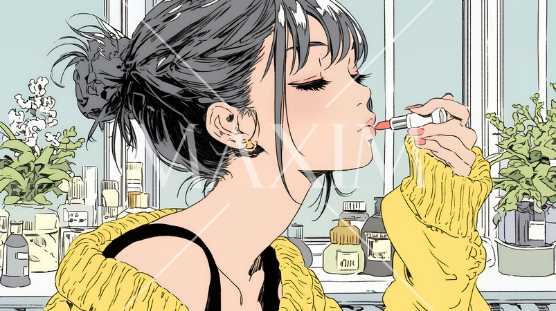 化粧をしている（口紅をつけている）若い女性