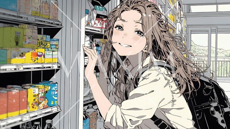 コンビニで新作スイーツを物色中の若い女性