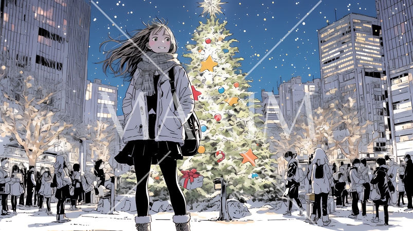 ホワイトクリスマスの都会の夜