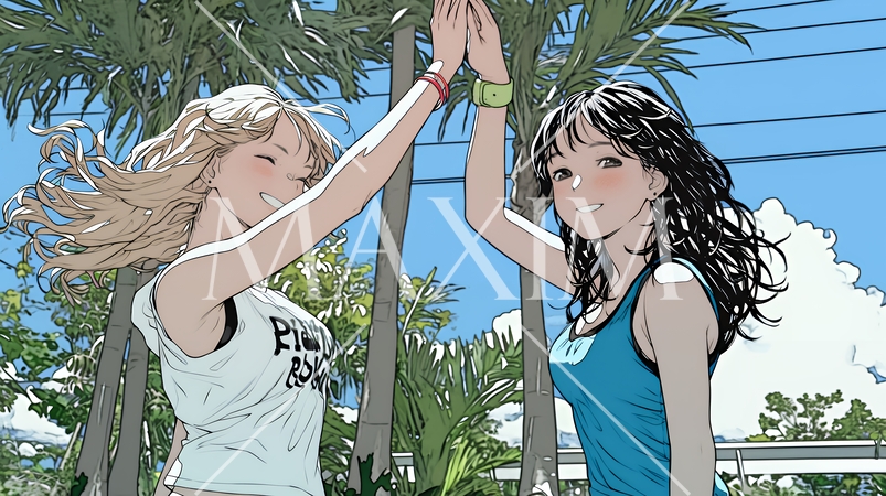 ハイタッチをしている仲の良い女友達たち