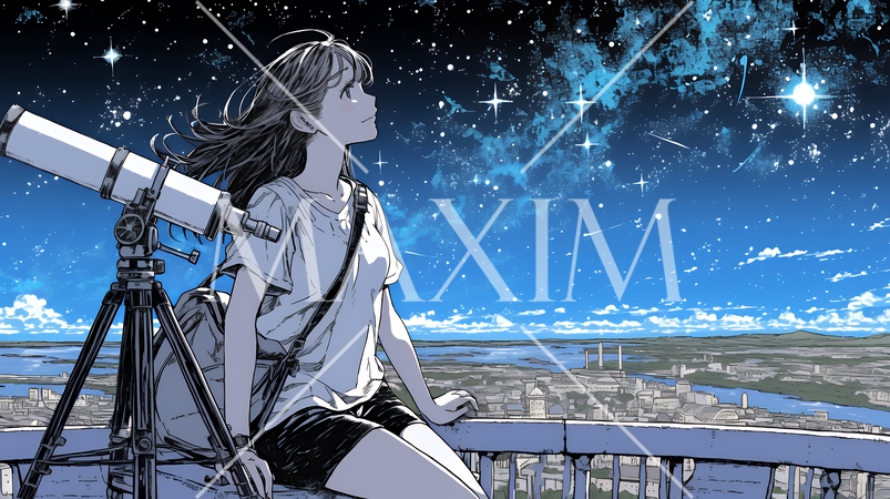 星空を眺めている若い女性