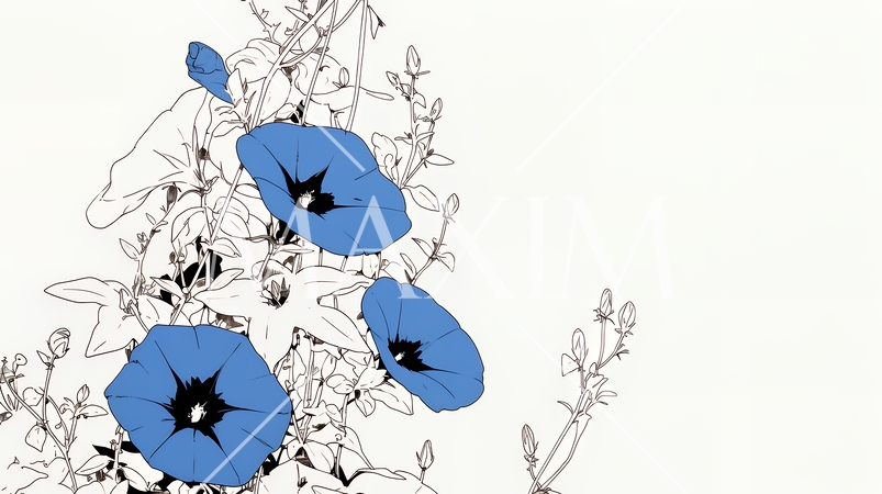 アサガオの花（シンプルな色使い）