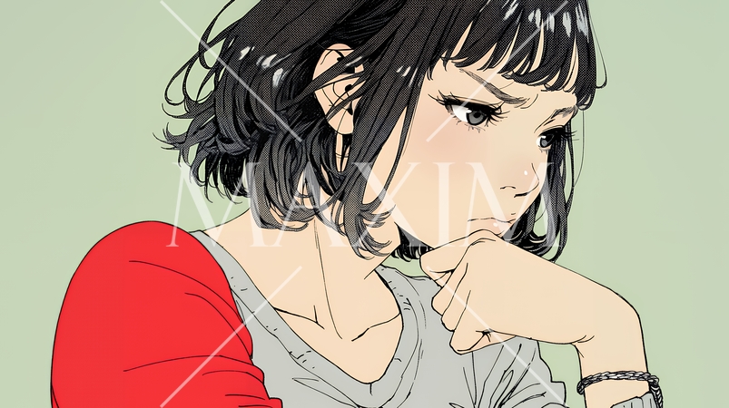 考え事をしている若い女性