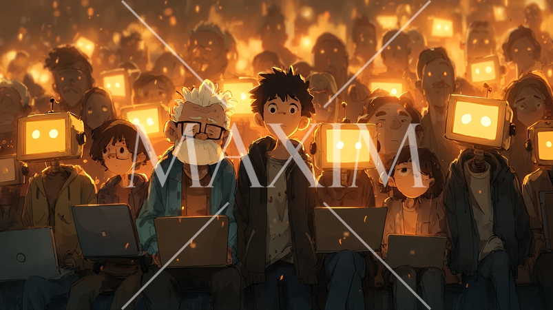 人々が抱く生成AIの抽象的なイメージ：ロボットのような人間がPCを操作している