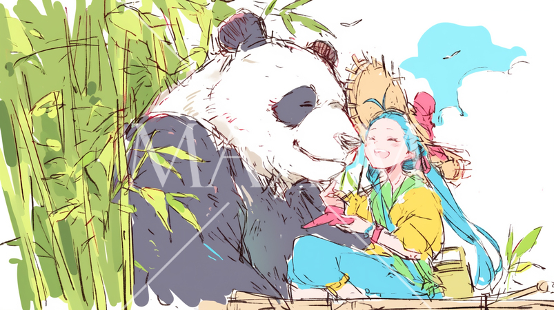 さようなら・元気でね！わたしたちのパンダ（クレヨン＋水彩画風）