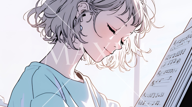 ピアノを弾いている若い女性