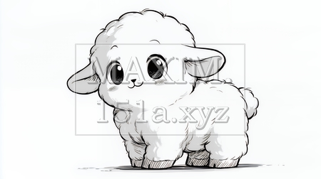 かわいい羊の白黒線画イラスト｜年賀状・干支の未年に使えるシンプルな動物素材（イラストID:8689171-20564）