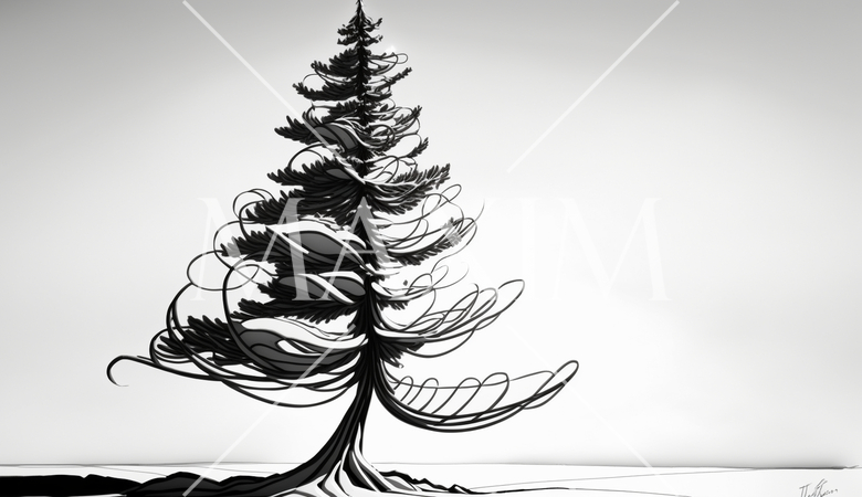 クリスマスツリーの白黒の抽象的イメージ