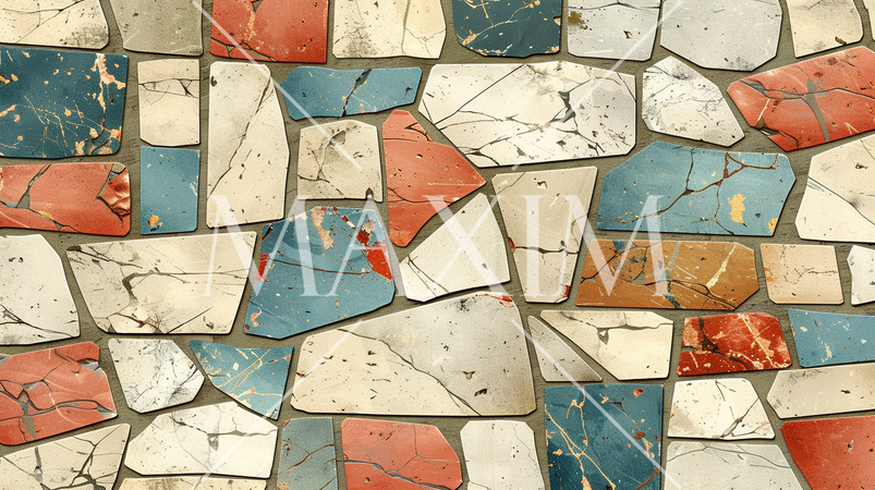 自由な発想のイメージ：欄抱くな形の色とりどりのタイルの床