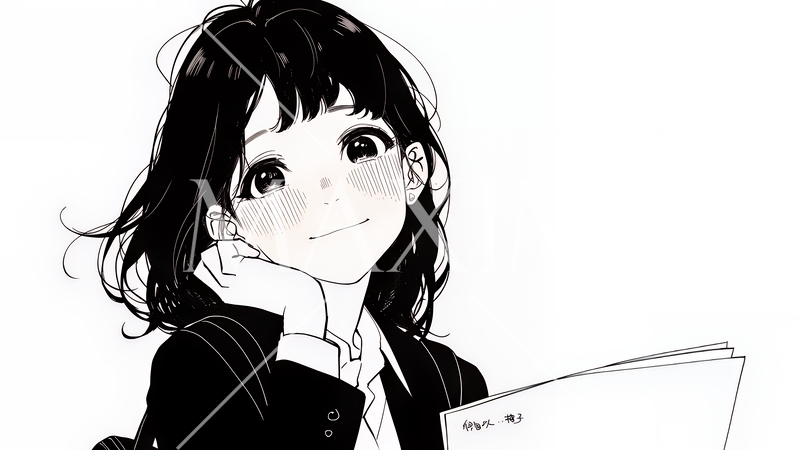 書類を確認するビジネスウーマン（シンプルな色使い）