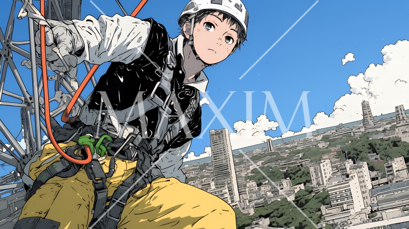 高所で作業をしている男性作業員