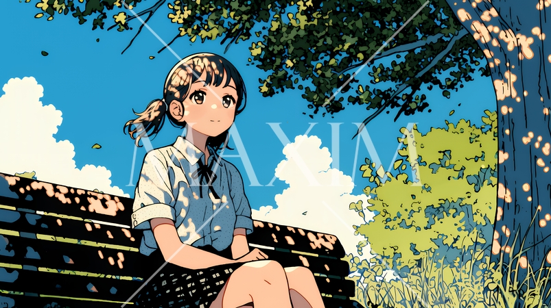 公園のベンチでひとり静かにくつろぐ若い女性