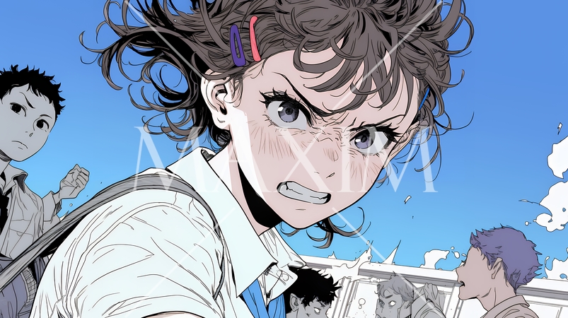 パニック状態の制服を着た女子高生