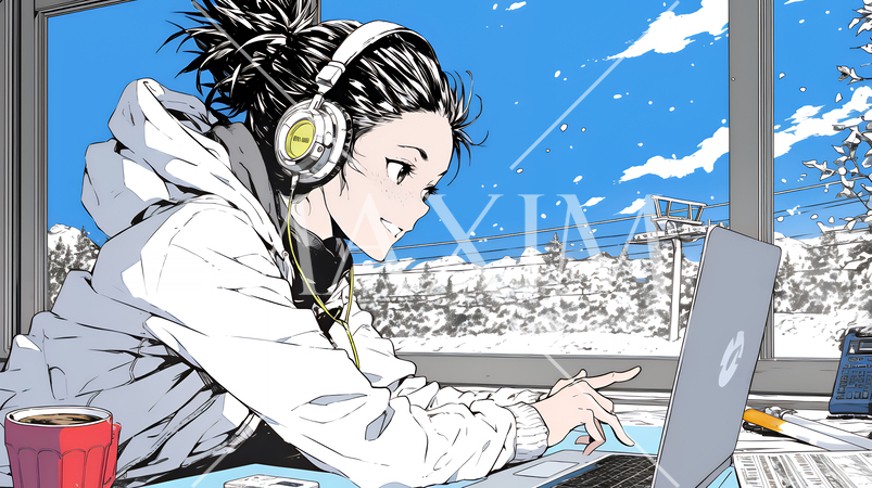 スキーリゾートに来ているのにPCを手放せない若い女性