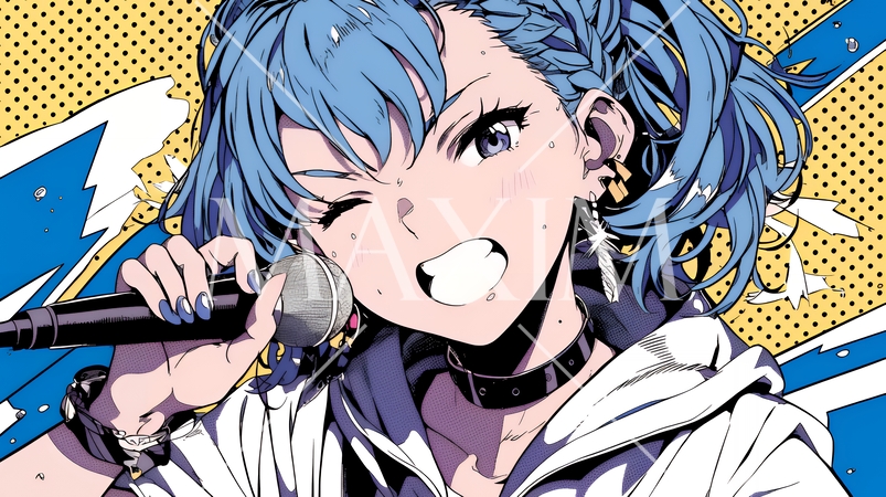 歌を熱唱している若い女性