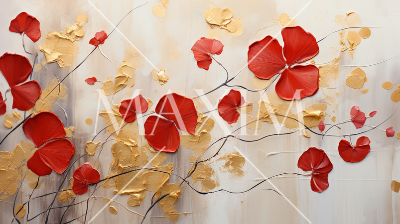 紅葉で黄金に輝く秋の植物を琳派的な表現