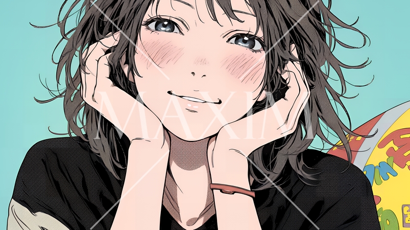 お茶目な（生意気な表情をした遊び心のある）若い女性