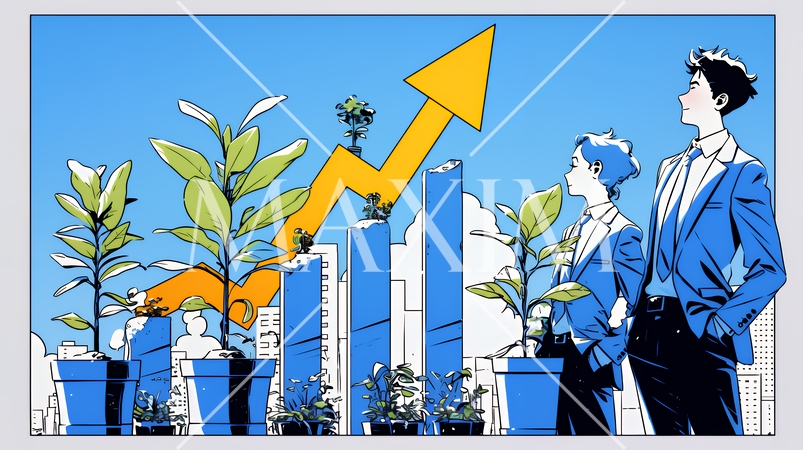 上昇グラフで会社の成長を表すビジネスチーム｜企業発展と成功のビジネスコンセプト