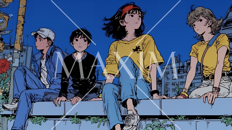 夜の街でたむろっているティーンエージャーたち