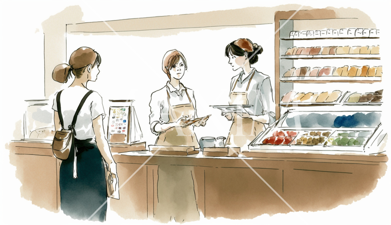 ファストフードコーヒー店での客と店員のやりとり