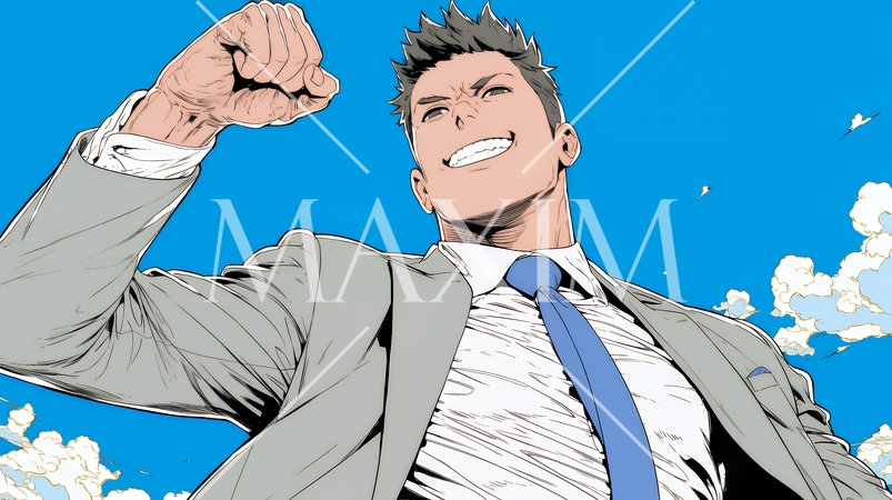 ガッツポーズ（拳を握って力強く）をしているビジネスマン