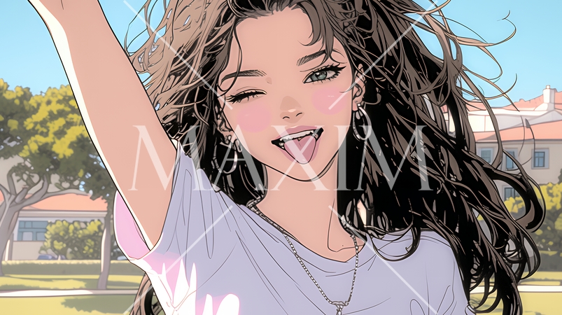 舌を出して陽気におどけている若い女性