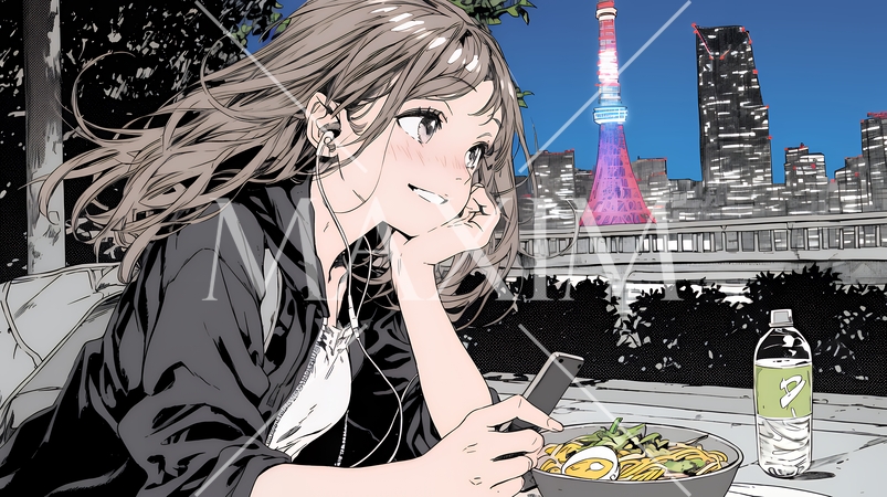 食事の最中もスマホを手放せない若い女性