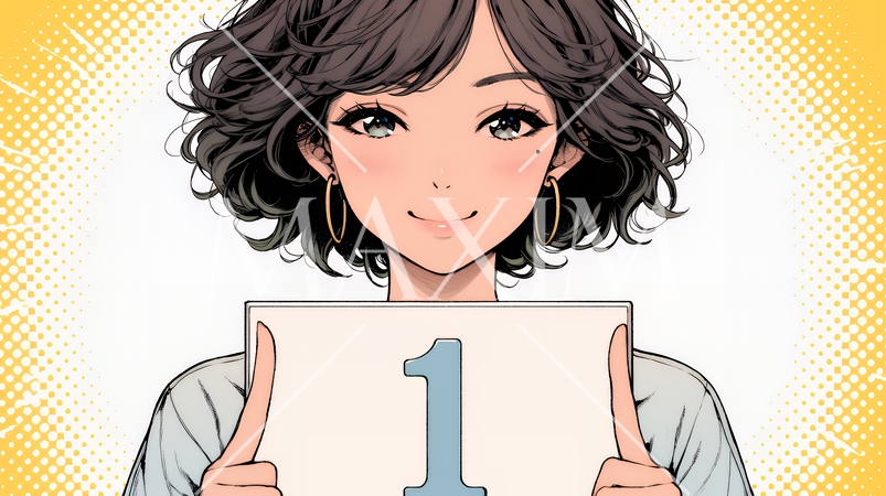 数字の「1」を掲げている若い女性