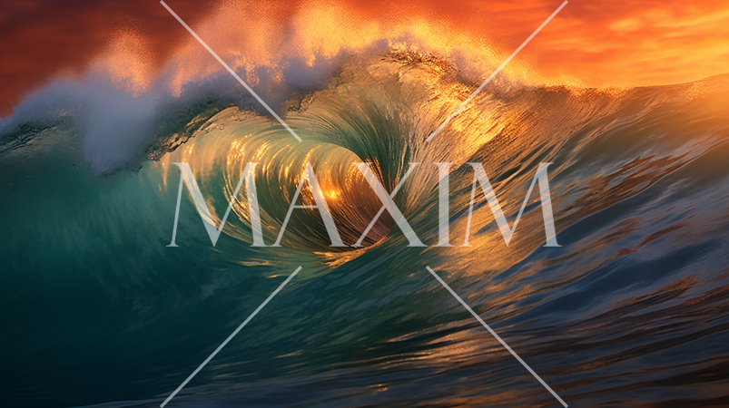 夕焼けの中のチューブのできた大波のCG画像