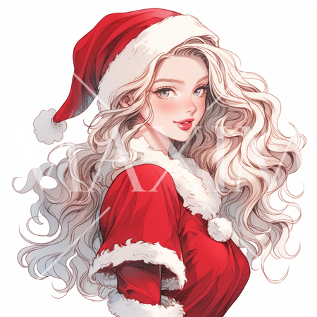 サンタクロースのコスプレをしている若い女性